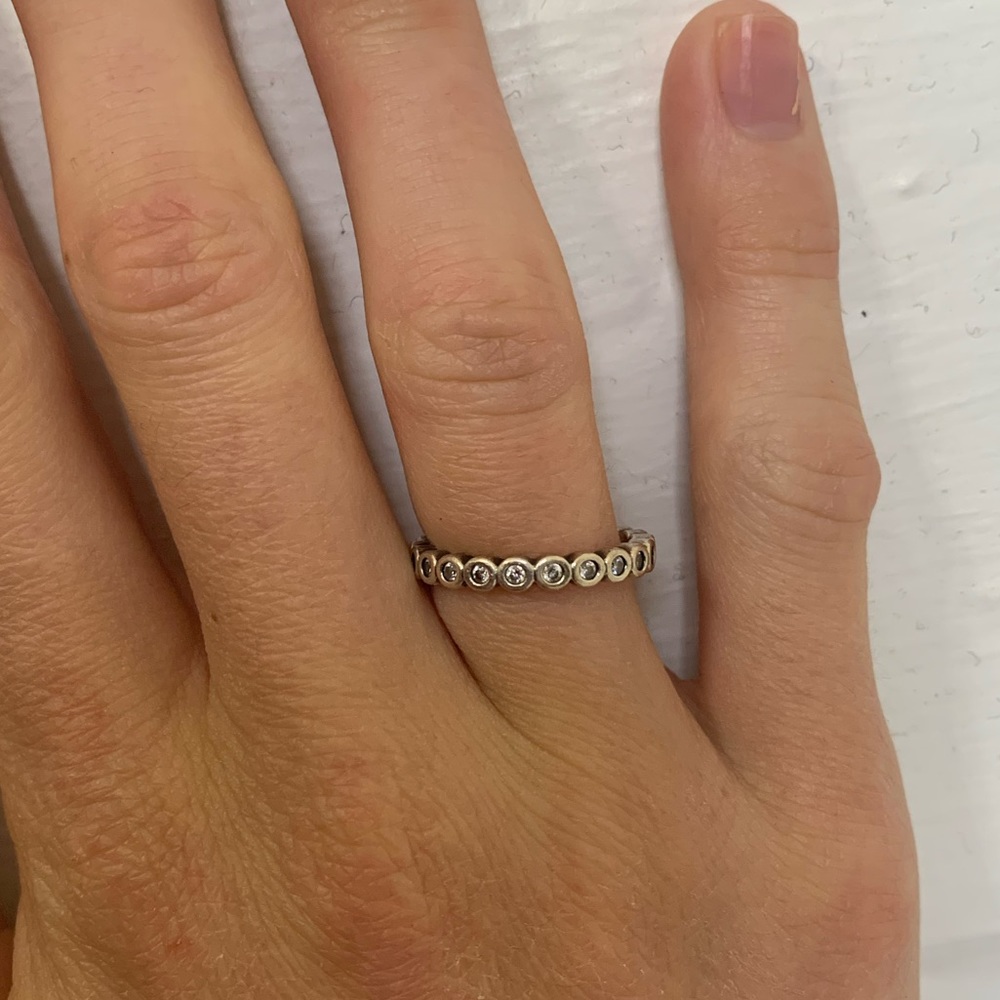 Sterling Silver CZ Stackable Pandora Band Ring w/ Pandora Ring Box